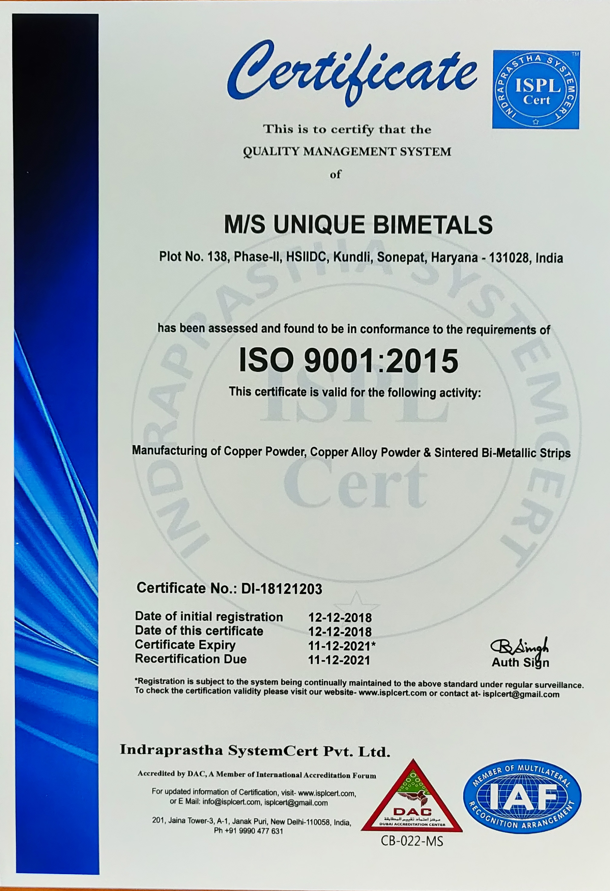 ISO Certificate